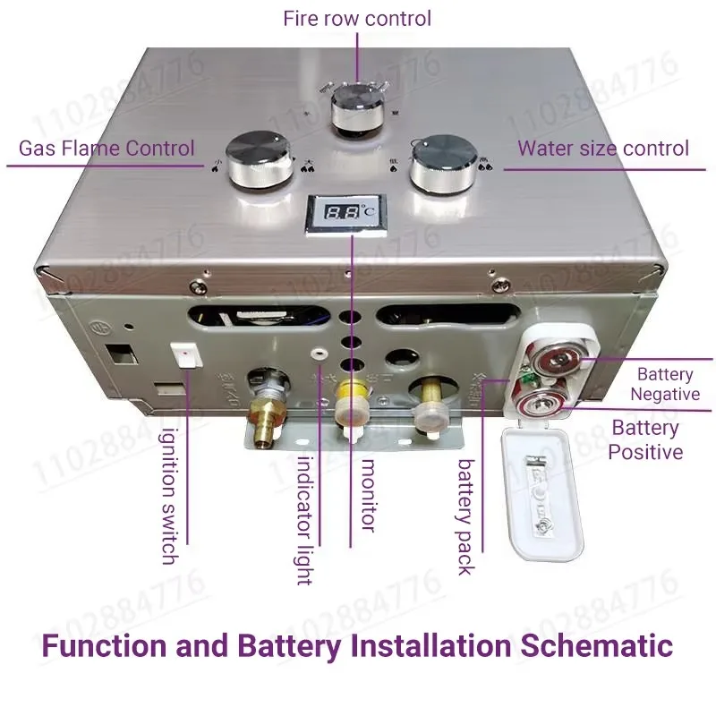 DIVEDEER 8L/12L/16L/18L Domestic Portable Vertical Water HeaterWall Mounted LPG Water HeaterDigital DisplayFast Heating 6
