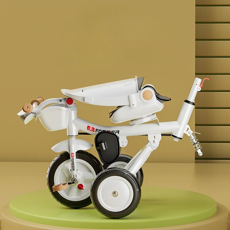 Outdoor children's three-wheel stroller Lightweight foldable baby stroller Multifunctional children's riding tricycle