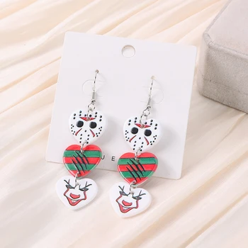 1Pair Halloween Heart Drop Earring Two Side Print Acrylic Skull Ghost Crafts Fashion Woman Jewelry Gift