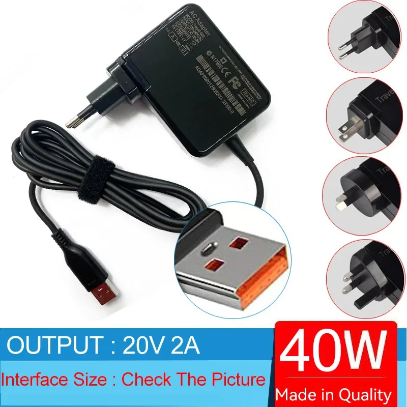Carregador de Adaptador de ca para Laptop para Lenovo Yoga Pro Apenas Core i3 i5 135y70 5y711 11-5y10 M56y54 Miix 211 Adl40wcf 20v 2a
