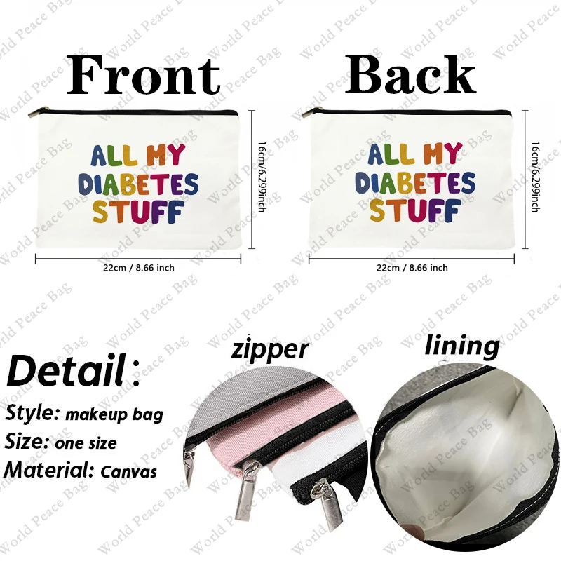 1Pc All My Diabetes Stuff Travel Cosmetic Bag Funny Diabetic Supplies Bag Gifts for Diabetic Emergency Patient Grandma Grandpa M 2