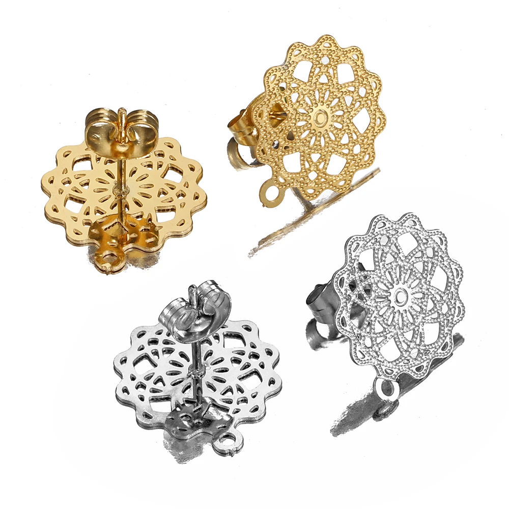 10 Stück Edelstahl-Ohrring-Basen, hohle Blumen-Oval-Ohrstecker mit Löchern für DIY-Ohrring-Schmuckherstellungszubehör – Detail 16