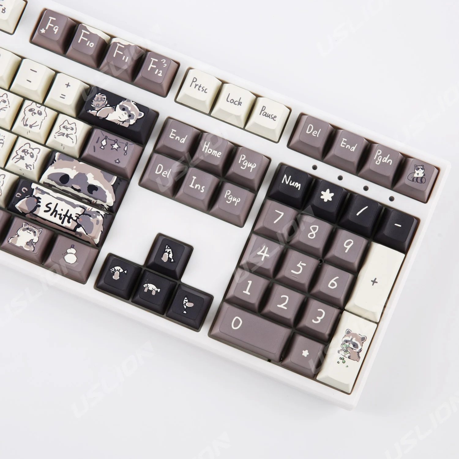 Bonito Tema Guaxinim Pbt Keycap Cereja Cap Teclado Perfil Teclado Mecânico Interruptor mx Tintura-sublimação 148 Chaves - Imagem 4