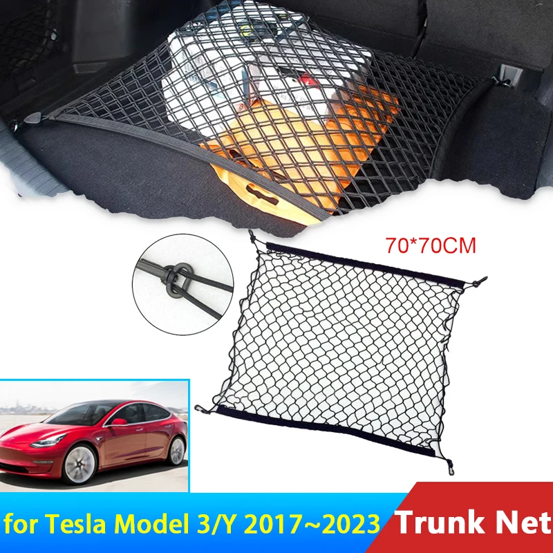 Auto for Tesla Model 3 Y 2022 2023~2017 2018 2019 2020 2021 Accessories Car  Boot Trunk Cargo Net Nylon Elastic Storage Organizer