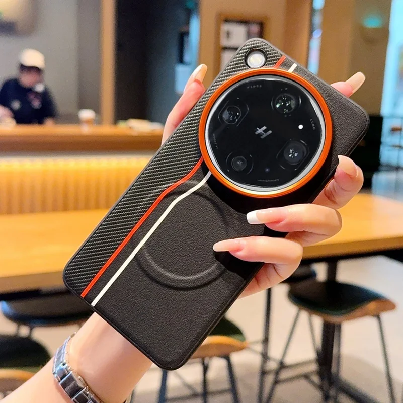 Color-Block Dual-Line Protective Case with Built-In Wireless Charging and Magnetic Ring