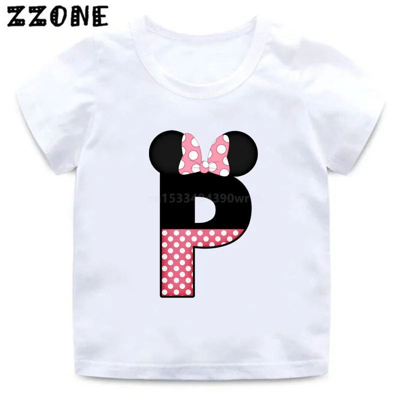 Disney Minnie Mouse Kids T-Shirts Name A to Z Alphabet Pink 26 Letter Print Baby Boys T shirt Cute Girls Clothes Children Tops t shirt dress T-Shirts