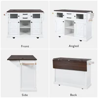 Rolling Kitchen Island On 4 Wheels With Drop Leaf, Power Outlet, Cross Barn Doors & Visual Glass Door For Kitchen, Dining Room 5