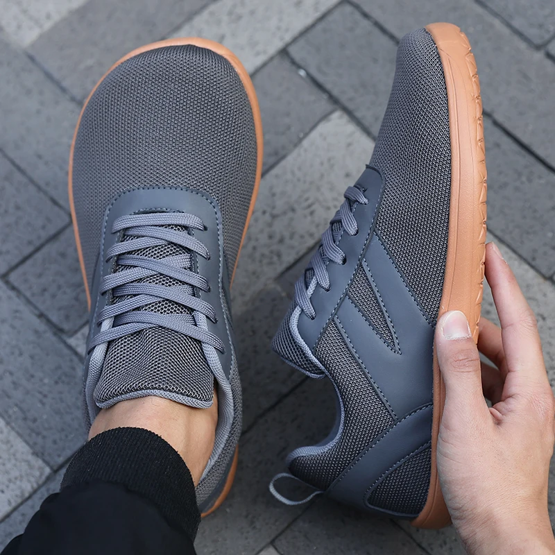 Men's Wide Toe Barefoot Shoes Casual Wide Sneakers Last Fashionable Canvas Flat Board Shoes Breathable Mesh Men's Walking Shoes