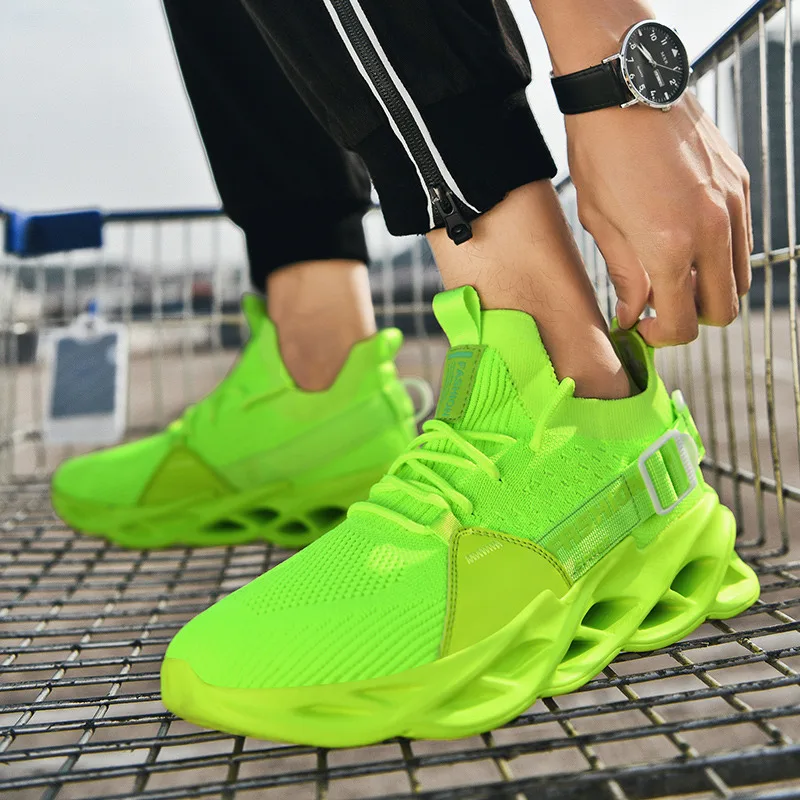 

Hot Sale Mesh Fluorescent Green Running Sneakers for Men Cheap Light Men's Trainers Shoes Fashion Breathable Sport Shoes Male