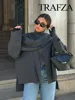 TRAFZA Winter Fashion Asymmetric Scarf Women's Short Knitted Coat Long Sleeve Single Button Loose Women's Elegant Cardigans 2