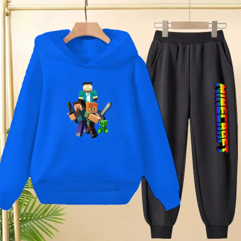 Kinder-Sportbekleidungsset, 2-teiliges Sweatshirt + lange Hose. Ein bequemes Kleidungsset für Jungen und Mädchen mit bedruckten Anime-Mustern
