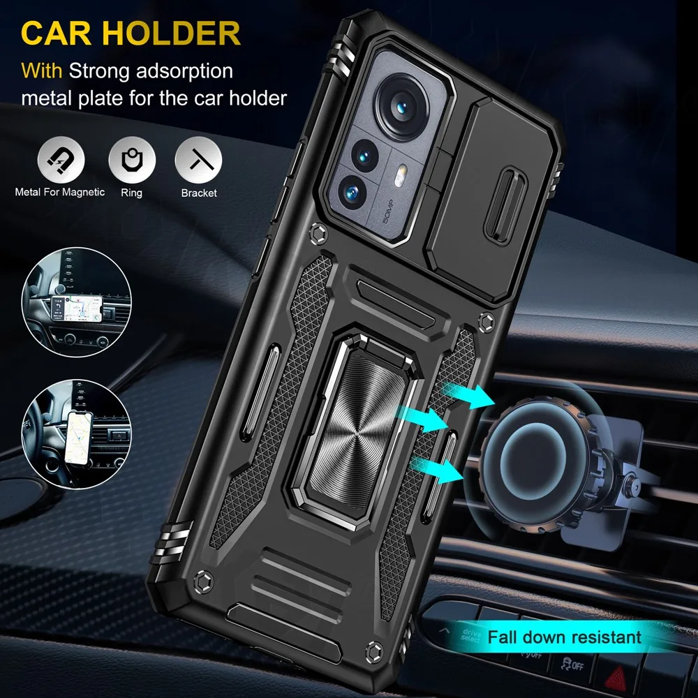 Custodia Xiaomi 12T Pro Con Fotocamera Scorrevole E Anello Supporto: Rosa Oro, Anti-caduta