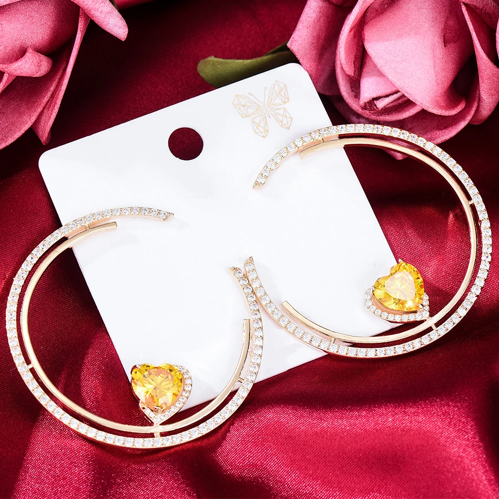 Siscathy 2022 Fashion Trend Cubic Zirconia Heart Round Hoop Earring For Women Dubai Pendant Earring Party Jewelry Accessories