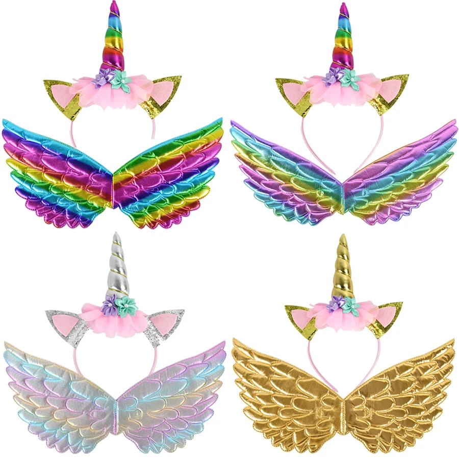 

2Pcs Little Girls Birthday Gifts Unicorn Cosplay Wings Hairband for Kids Unicorn Theme Birthday Party Decorations Party Headband