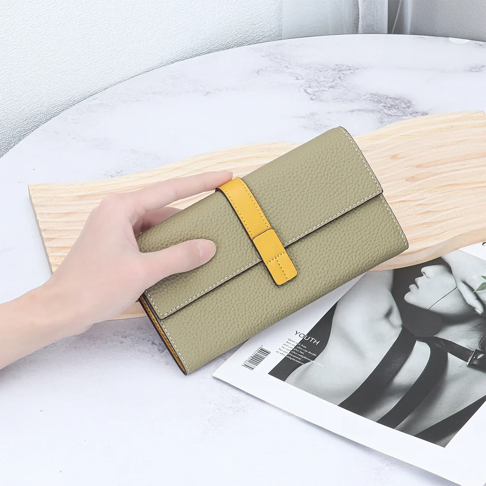 Luxury Womens Genuine Leather Wallet Bifold Long Wallet Large Capacity Credit Card Holder Ladies Buckle Snap Clutch Bag 2024 New