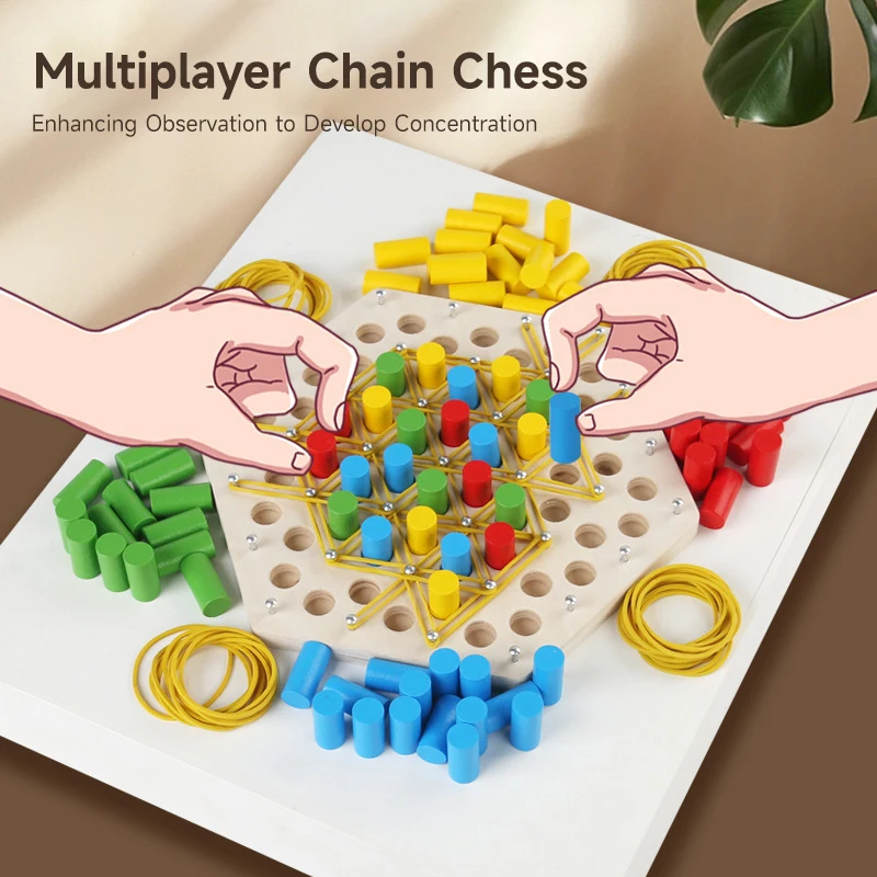 New Wooden Children Battle Chain Chess Rubber Band Game Splendor Duel Board Game Fun Family Game Educational Interactive Game 2