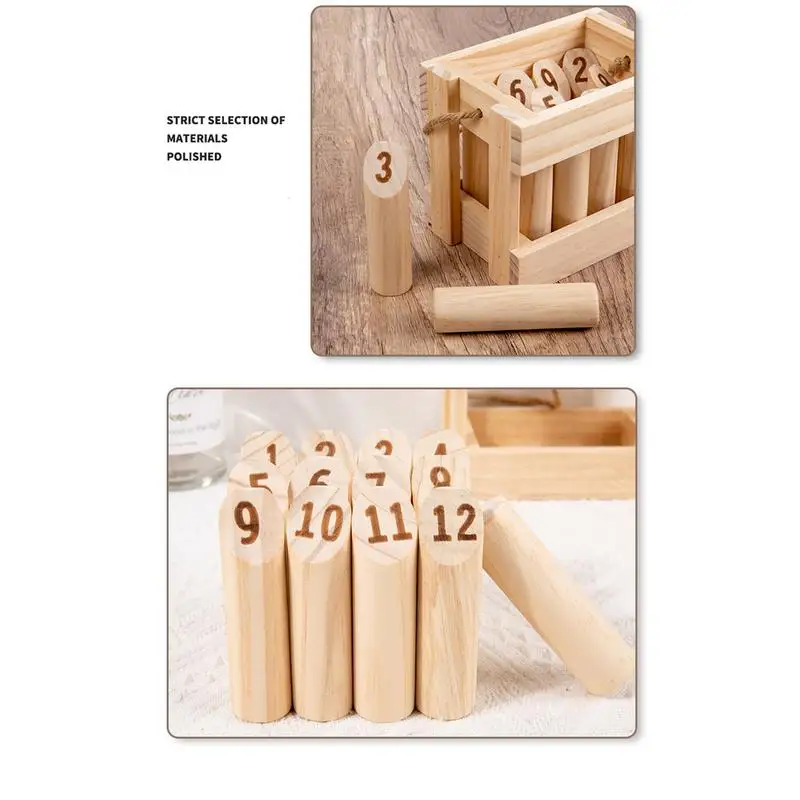 Wooden Tossing Game 12 Pcs Numbered Pins Premium Hardwood Outdoor Lawn Throwing Game  Family Friends Party Camping Beach 3