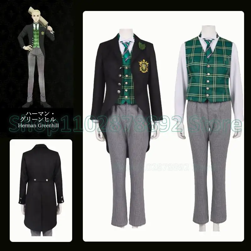 

New Anime Black Butler Kuroshitsuji Public School Herman Greenhill Cosplay Costume Uniform Halloween Stage Performance Suit