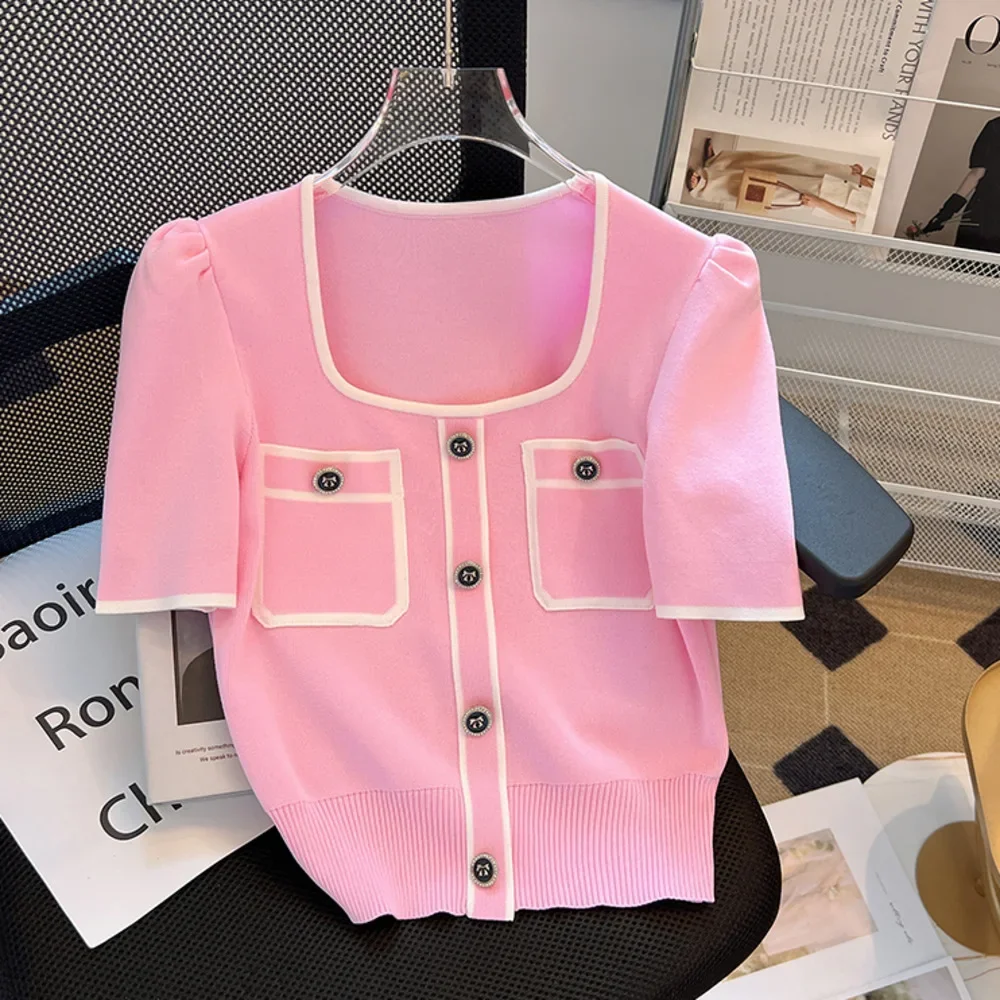 

Женская трикотажная футболка с коротким рукавом, с квадратным вырезом