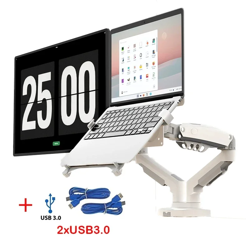 Suporte Dual Monitor Laptop Mola de Gás Braço Duplo Suporte de Montagem 17 27 Monitor Mais 10 17 Laptop Usb 3.0 nb F160-fp - Imagem 6