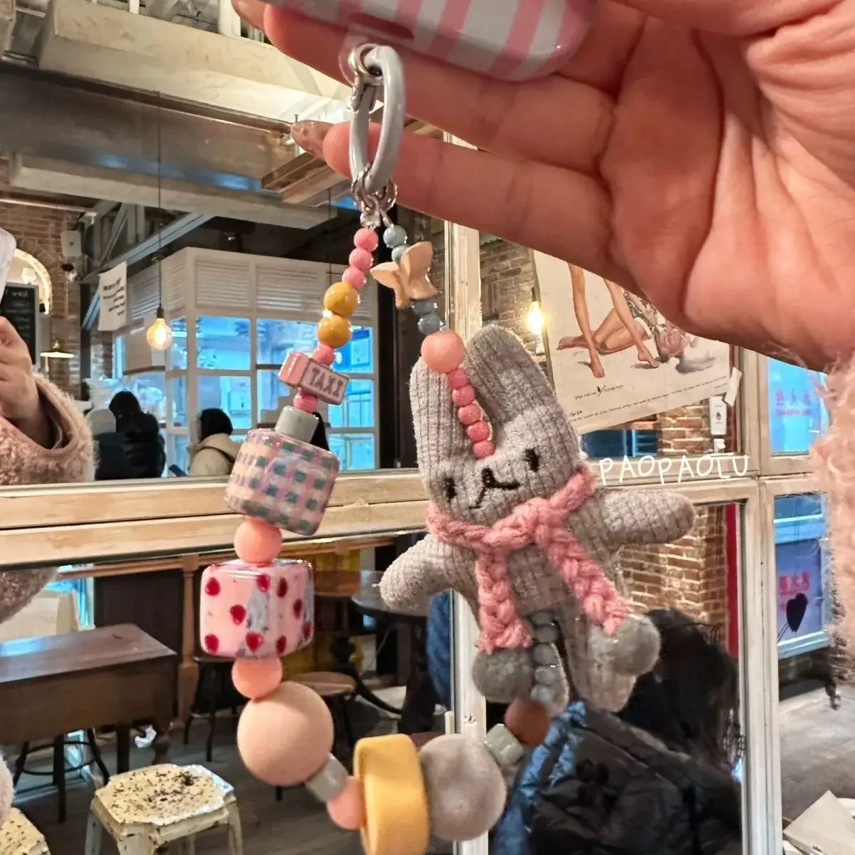 Handmade Rabbit Beaded Phone Strap Lanyard with Card Holder – Korean-Inspired Custom Design