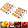 2/4 pcs Corn Holders Stainless Steel Wooden Handle Cob Skewers BBQ Anti Scalding Fruit Forks Outdoor Garden Picnic Cooking Tools