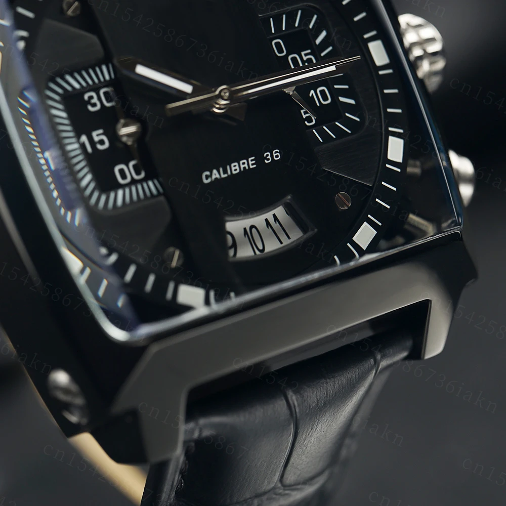 2022Fashion New Men's Color Bar Square Dial Sapphire Mirror Stainless Steel Leather Strap Sports Leisure Waterproof Quartz Watch