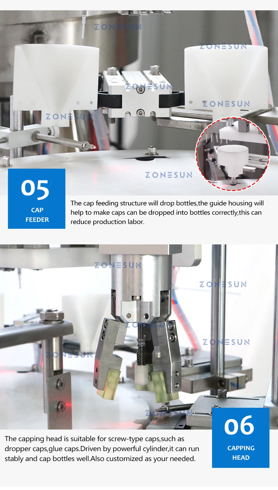 ZS-AFC7 Automatic Eyedrop Liquid Filling Capping Machine Magnetic Pump Dropper Bottles Screwing Vial Essential Perfume