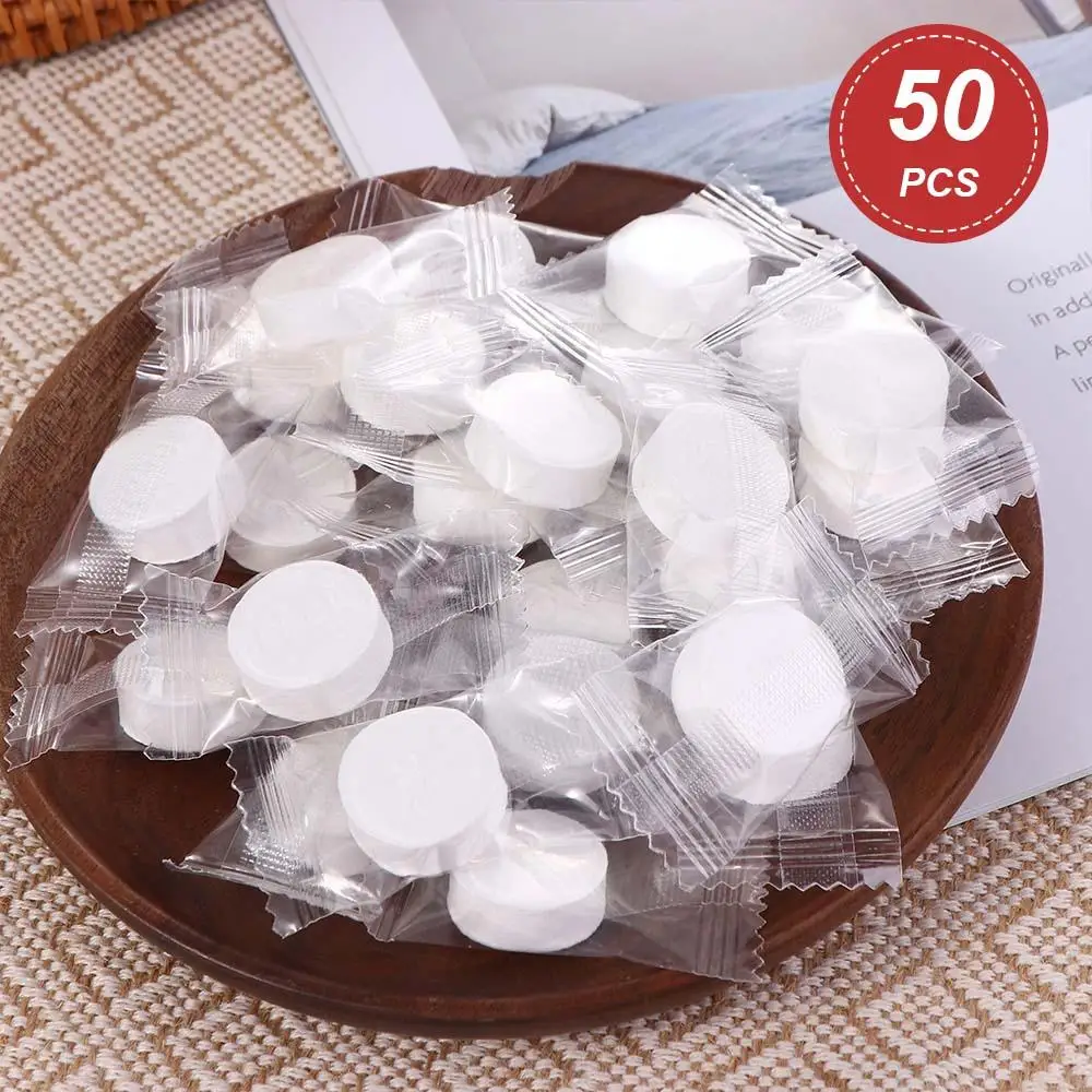50pcs/pack Disposable Compressed Towel Face Cleansing Wipes Soft Mini Towel Tablets Washcloths for Outdoor Travel Makeup