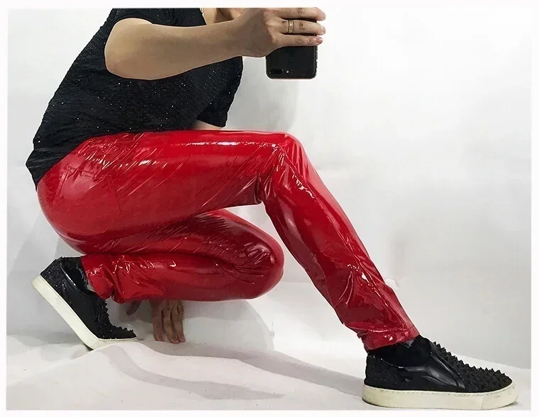 Description Picture 3 of itemFashion Hip Hop Rock Punk Slim Fit Pu Leather Trousers Stage Clothes Can Becustom Men Skinny Leather Motorcycle Pants
