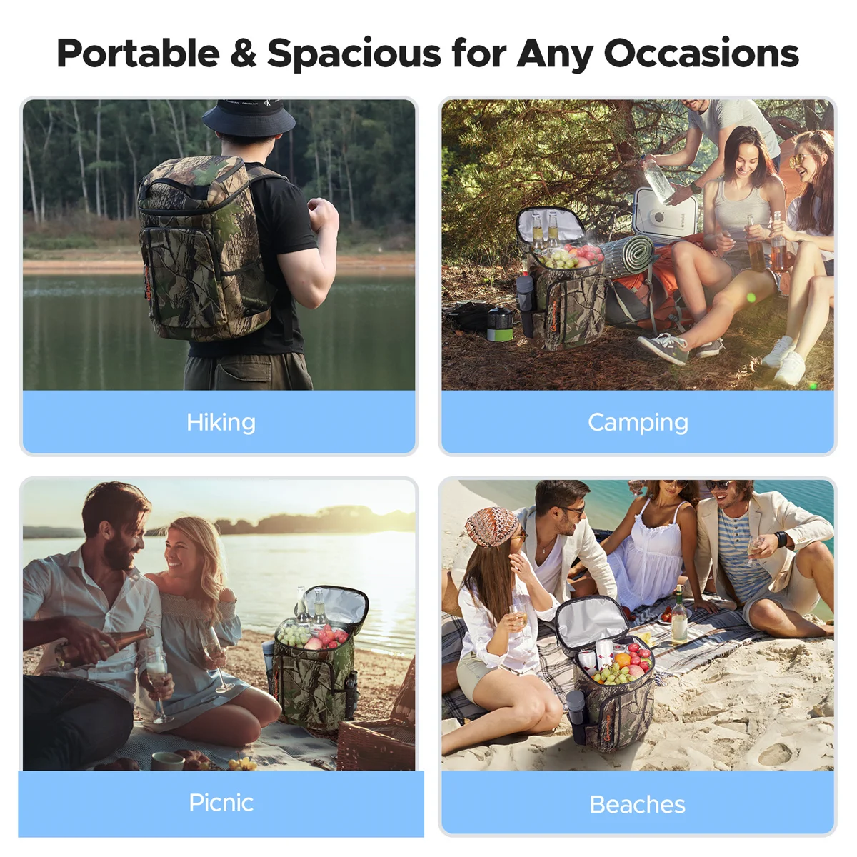 Camping-Kühltasche, isoliert, 35 Dosen, mit isolierender Abdeckung, auslaufsicher, weiche Kühltasche, obere Öffnung für Camping, Wandern, Picknick – Detail 11