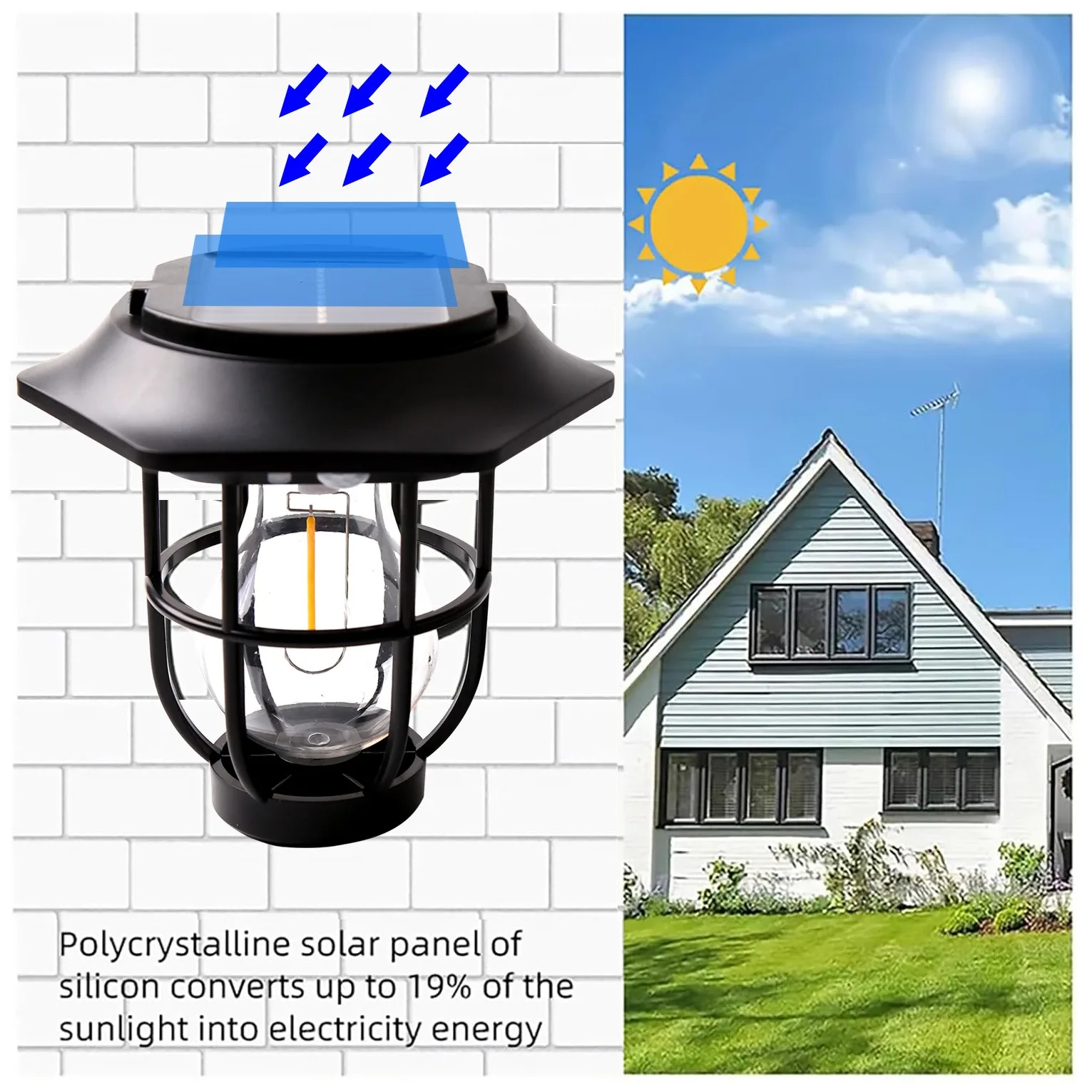 Outdoor Solar Bulb Lantern Wall Lamp Garden Courtyard Decoration 3Mode Waterproo