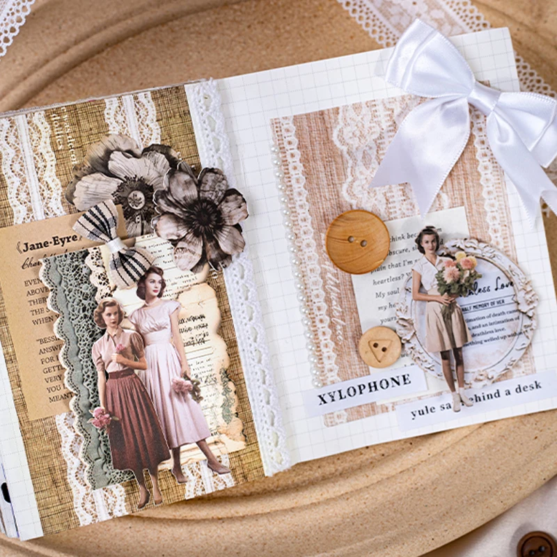 미스터 페이퍼 6롤 리넨 질감 레이스 배경 와시 테이프 DIY 저널 스크랩북 캘린더 노트 카드 장식