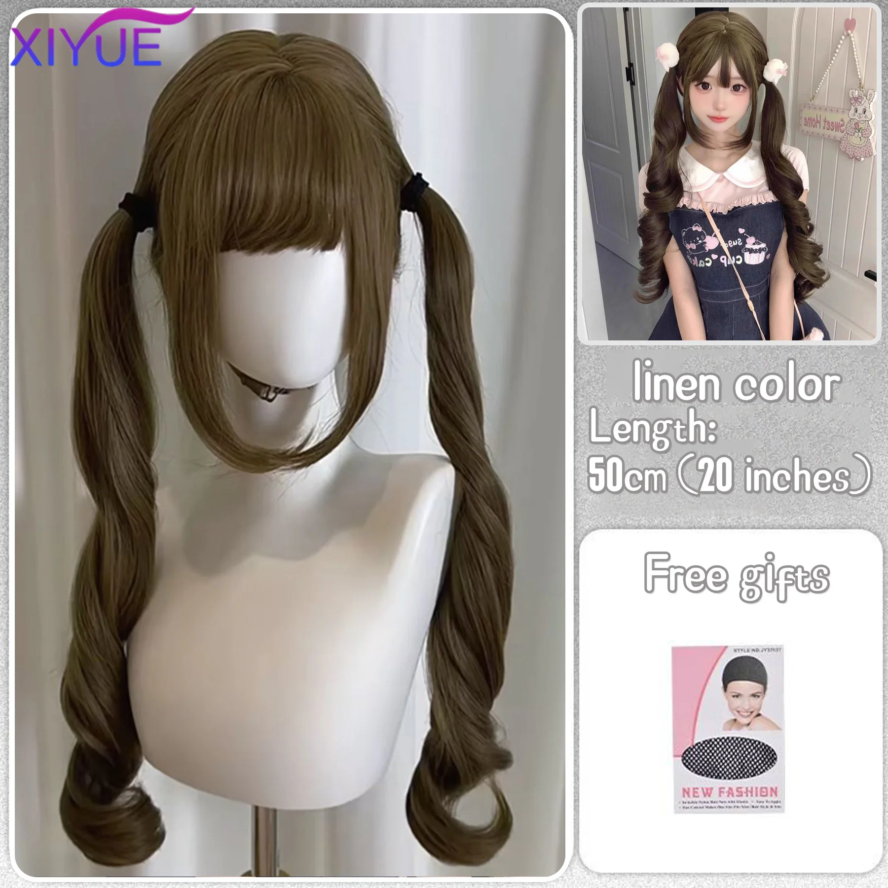 Black Twin Ponytail Princess Cut Natural Short Hair Synthetic Wigs With Bangs For Women Heat Resistant Cosplay Lolita Hair ﻿