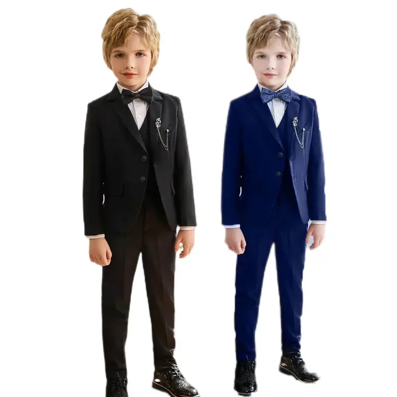 

Children Black Blue Suit For Wedding Boys Girls Host Piano Ceremony Tuxedo Dress Teenager Kids Party Prom Show Photography Suit