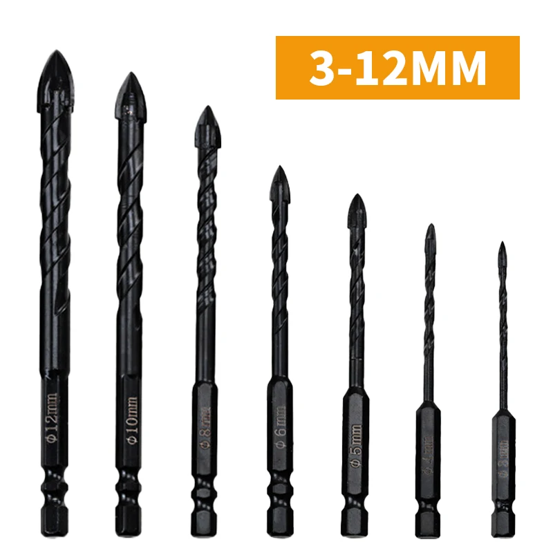 3 12mm Cross Hex Tile Drill Bits Set Glass Ceramic Brick Concrete Hole