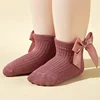 4 Pairs Baby Girl Socks Large Bow Princes Kids Middle Tube Socks Solid Color Spring Autumn Newborn Toddler Cotton Short Socks 2