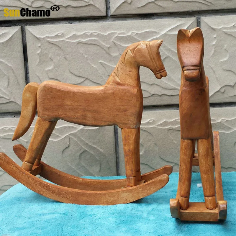 Wooden Rocking Horse DIY Handmade Craft Children Kids Birthday Decoration Childhood Gift Wedding Home Decor