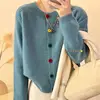 Japanese Sweet and Fresh Round Neck Colorful Button Knitwear Coat Academy Style Western Versatile Sweater Women's Cardigan 2