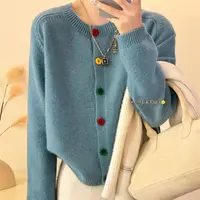 Japanese Sweet and Fresh Round Neck Colorful Button Knitwear Coat Academy Style Western Versatile Sweater Women's Cardigan 2