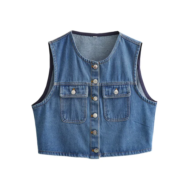 Women's Denim Vest Top - Sleeveless Cropped Jean Waistcoat For Summer Y2K Style - View #6