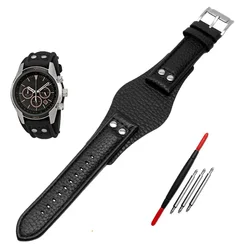 Handcrafted Genuine Leather Watchband in Matte Finish - 22mm Men's Strap - 22mm (Black silver buckle)