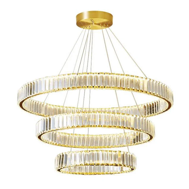 

New Light Luxury Crystal Chandelier Living Room Lamp Post Modern Simple Atmosphere Duplex Building Restaurant Ring
