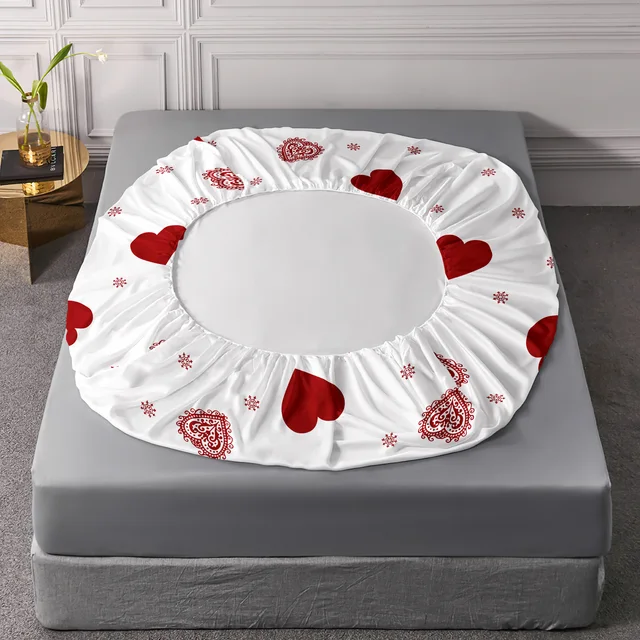 Set di 3 federe con baldacchino per letto con stampa a forma di cuore di San Valentino, tema d'amore romantico, lenzuolo con angoli con design a cuore rosso, adatto per ragazze 5
