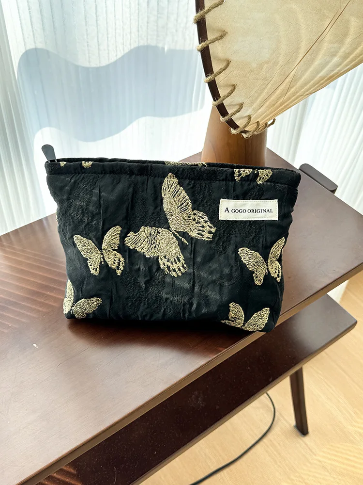 Golden Butterfly Makeup Bag, Fabric Skincare Storage Bag, Small Square Bag, Handbag, Canvas Washbag, Women's Bag 6