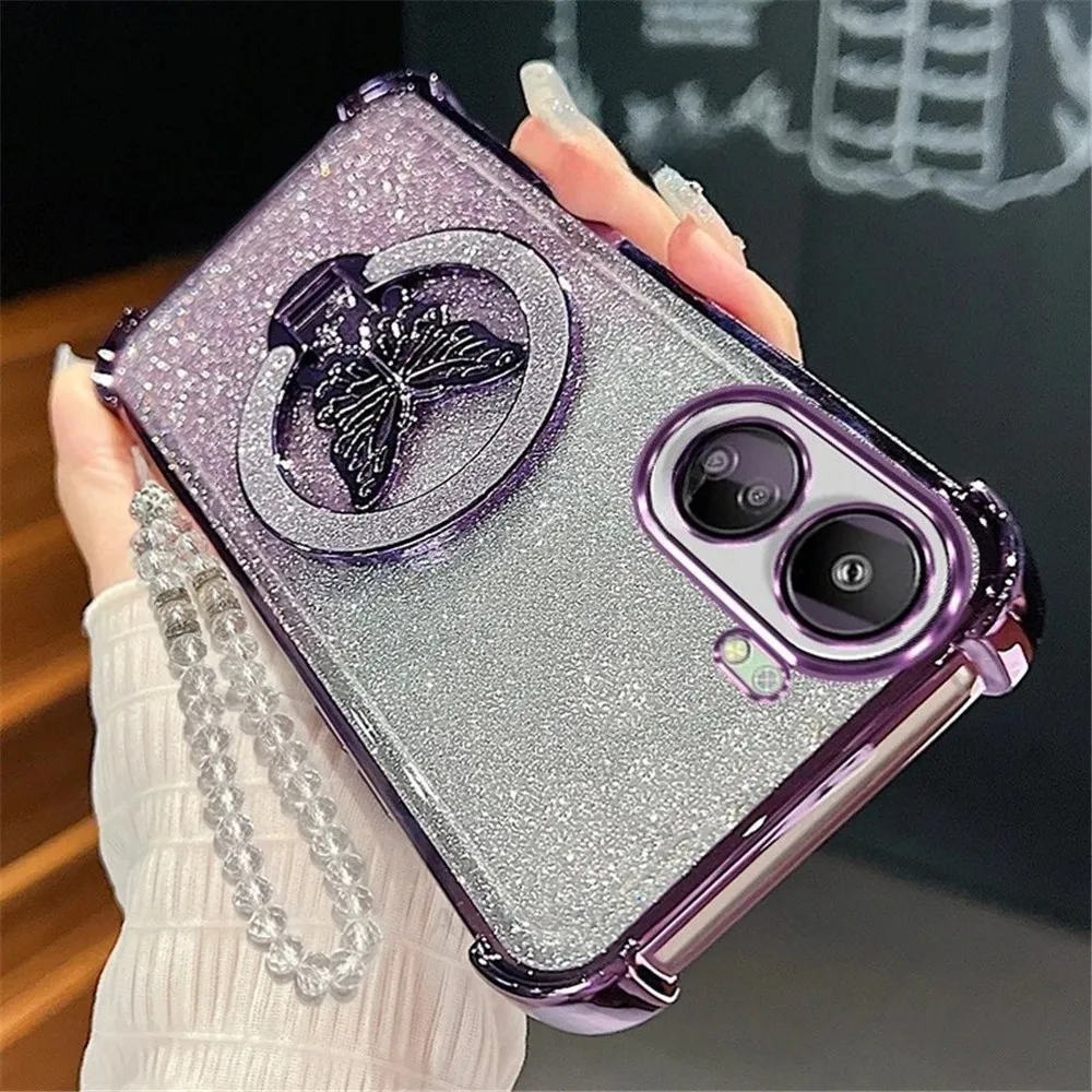 Glitter Butterfly Crystal Bracelet Shockproof Silicone Phone Case