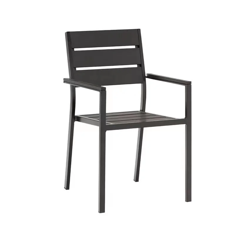 Modern Stackable Wooden Furniture Metal Outdoor Chairs Restaurant Patio Cafe Armchair With Metal Base