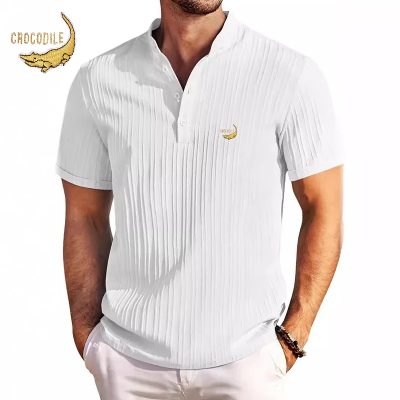 New High-end Embroidered Cotton and Linen Striped Henry Shirt for Men's Summer Casual Fashion Comfortable Breathable T-shirt Top 9 Sed238978f9f14fa7bdc7a104315e7f35o