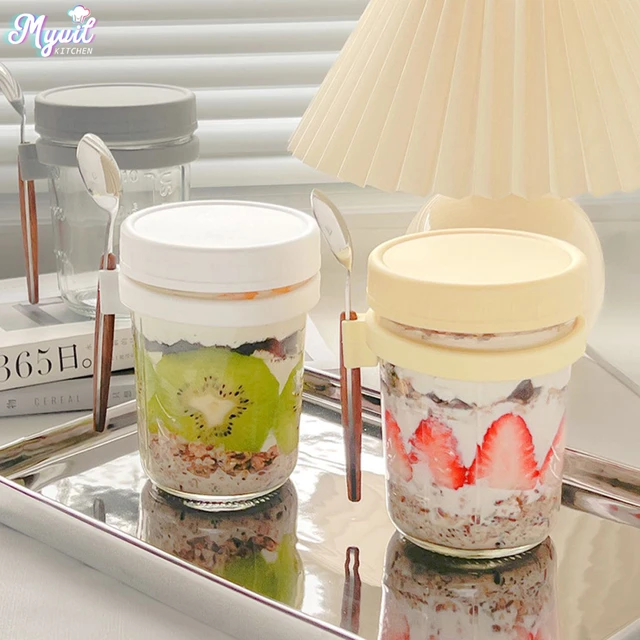 Overnight Oats Jar With Lid And Spoon Milk Fruit Salad Food Storage  Container Yogurt Overnight Oats Container - AliExpress