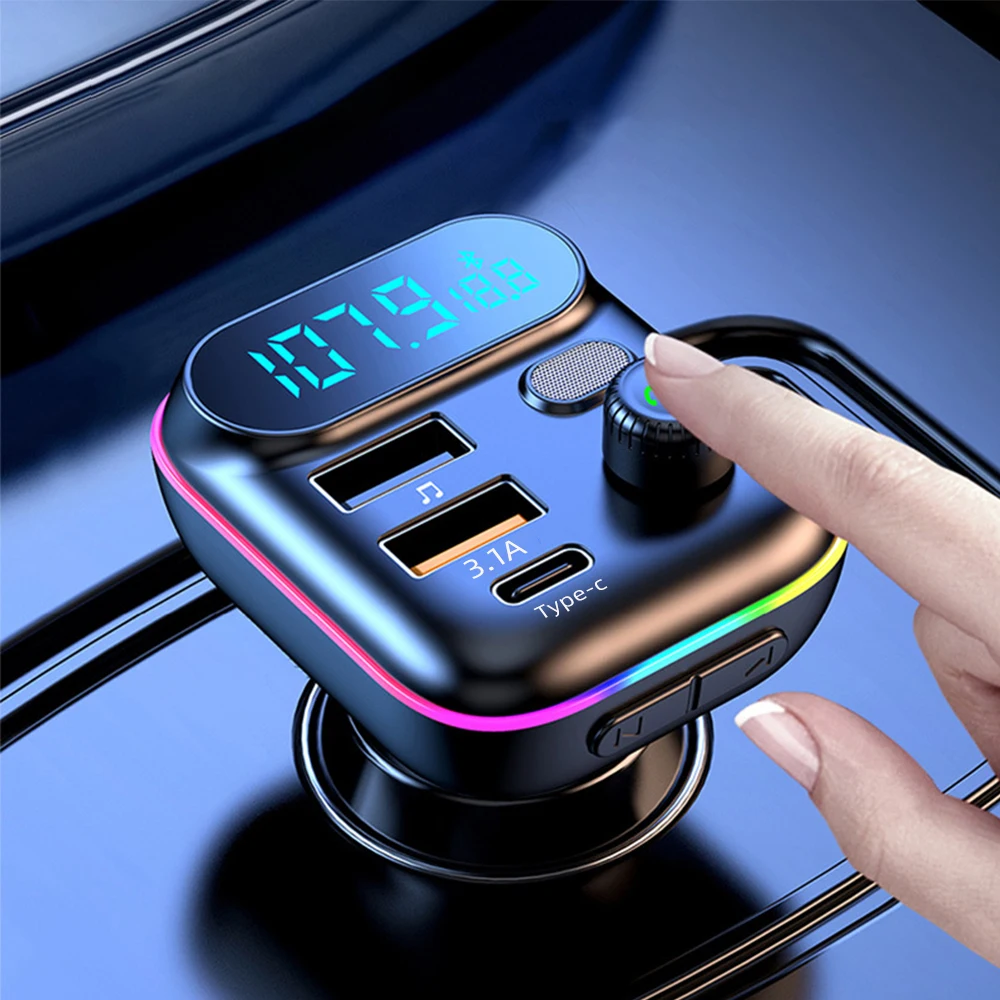 Charger Adapter Battery Charger Fast Charger Car Bluetooth 5.0 FM Transmitter Dual USB QC3.0 PD Type C Car Charger Ambient light Handsfree Mp3 Music Player Support TF Card